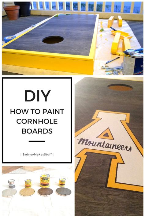 DIY_How to paint cornhole boards How To Redo Cornhole Boards, How To Paint Corn Hole Boards, Paint Cornhole Boards, Quilt Ladder Diy, Football Cornhole Boards, Painted Corn Hole Boards, Stained Cornhole Boards, Make Cornhole Boards, Diy Cornhole