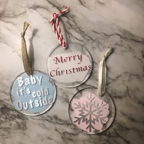 Personalized Christmas Ornaments, Christmas Baby, Tis The Season, Personalized Christmas, Clear Acrylic, Personalized Items, Novelty Christmas, Christmas Ornaments, Holiday Decor