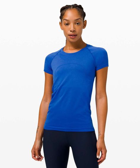 Original Price: $68. Materials: Mesh, Silverescent. Color: Cerulean Blue/Cerulean Blue. Go ahead, get sweaty. The Swiftly Tech collection, powered by seamless construction, is the ultimate gear for running and training.Seamless construction minimizes chafingFeaturesDesigned for: RunSilverescent® technology: Powered by X-STATIC®, it inhibits the growth of odour-causing bacteria on the garmentLycra®: Added Lycra® fibre for shape retentionVentilation: Mesh construction for breathabilityFit : Body Lululemon Shirts, Lululemon Swiftly Tech Short Sleeve, Lululemon Shirt, Swiftly Tech Short Sleeve, Yoga Short, Lululemon Outfits, Lululemon Swiftly Tech, Garment Fabric, Tech Shirt