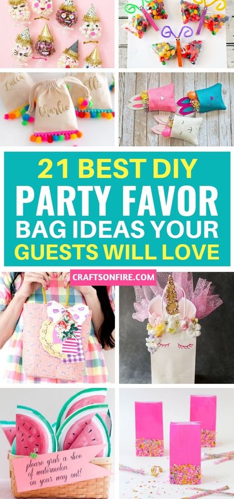 Make these adorable party favor bags for just about any event. Has a ton of amazing ideas for kids' birthday parties, halloween parties, summer pool parties and so much more! Great DIY projects to make cheap diy goodie bags Birthday Party Gift Bag Ideas, Party Favor Bags Diy, Diy Goodie Bags, Cheap Diy Projects, Diy Party Bags, Favor Bags Diy, Diy Birthday Party Favors, Party Goodie Bags, Party Bags Kids