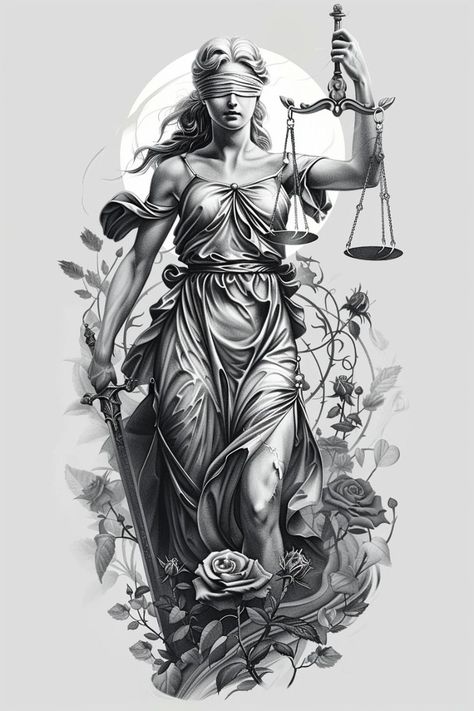 Justice Tattoo Men, Abdomen Tattoos Women, Justice Tattoo, Justice Statue, M Tattoos, Statue Tattoo, Greek Mythology Tattoos, Goddess Tattoo, Lady Justice