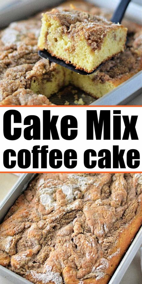 Coffee cake with yellow cake mix is an easy way to make this breakfast or dessert with a brown sugar crumble and a simple glaze on top. Cake Mix Coffee Cake, Yellow Cake Mix Recipes, Breakfast Coffee Cake, Coffee Cake Recipes Easy, Cakes To Make, Dessert Easy, Coffee Cake Recipes, Crumb Cake, Coffee Breakfast