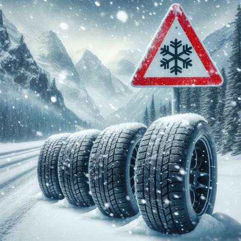 Close up different winter tires on a snowy road in the mountains - snow storm royalty free stock photo Tire Advertising, Kumho Tires, Snowy Road, Publication Facebook, Switch Board, Mountains Snow, Frame Christmas, Winter Tyres, Road Design