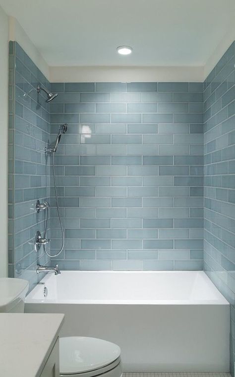 7 Baths Tiled In Beautiful Sea Glass Blue - Cocoweb - Quality LED Lighting Specialists Makeover Kamar Mandi, Small Shower Remodel, Tile Remodel, Bath Tiles, Bathroom Remodel Shower, Bathroom Remodel Designs, Trendy Bathroom, Bath Room, Shower Remodel