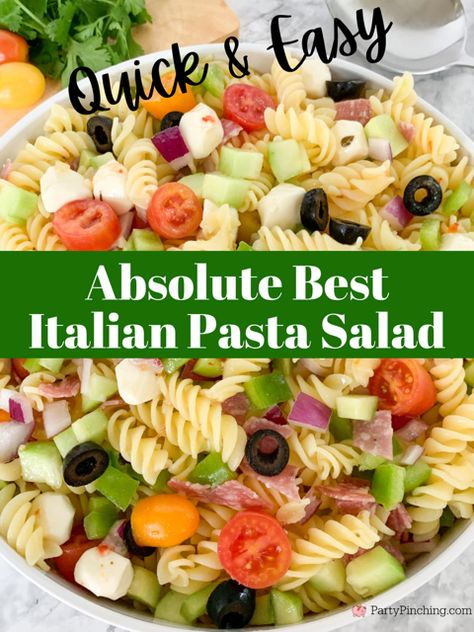 absolute best pasta salad, quick and easy pasta salad, best pasta summer salad, 20 minute pasta salad, suddenly salad, cucumber bell pepper rotini olive red onion tomato fresh mozzarella gluten free Italian dressing genoa salami gluten free pasta salad, picnic pasta salad for a crowd potluck Best Italian Dressing For Pasta Salad, Pasta Vinaigrette Recipes, Pasta Salad Salami Italian Dressing, Pasta Salad Using Italian Dressing, Simple Pasta Salad With Italian Dressing, Rotini Pasta Side Dishes Easy, Cold Pasta Salad Recipes Without Mayo, Pasta Pepperoni Salad, Macaroni Salad With Italian Dressing