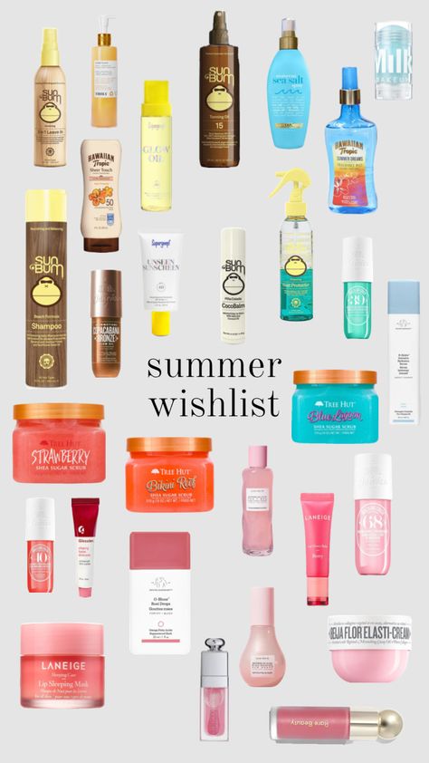 #summermoodboard #summer #beauty #skincareobsessed #sunbum #summerwishlist #wishlist Sunbum Sun Screen, Wishlist Summer, Summer Beauty Products, Summer Glow Makeup, Summer Basket, Summer Skin Care, Beach Scent, Tanning Skin Care, Summer Necessities