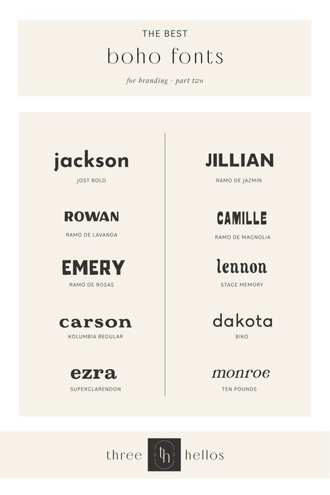 best boho fonts for branding - part two — Three Hellos Fonts For Branding, Greek Font, Boho Fonts, Canva Fonts, Vintage Boho Fashion, Font Pairing, Font Names, Lowercase A, Vintage Boho