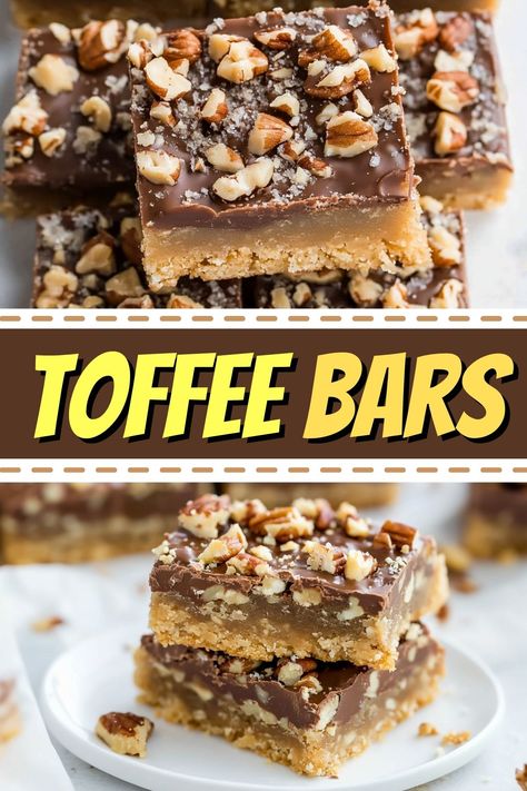 Old-fashioned toffee bars have a buttery shortbread crust and a dreamy chocolate topping. They're an easy and tasty treat for any occasion. Easy Toffee, Cookie Bars Easy, Easy Bar Recipes, Simple Family Meals, Toffee Bars, Toffee Cookies, Buttery Shortbread, Sweet Bar, Dessert Bar Recipe