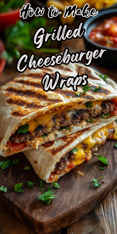 Grilled Cheeseburger Wraps Grilled Cheese Burger Wraps, Cheeseburger Wraps Ground Beef, Cheese Burger Wraps, Burger Wraps Tortilla, Cheeseburger Wrap, Burger Wraps, Burger Wrap, Grilled Cheese Burger, Cheeseburger Wraps