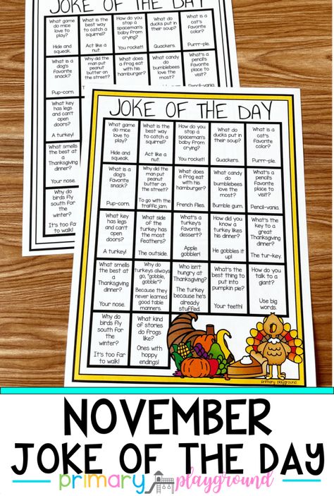 November Joke Of The Day Printable - Primary Playground Primary Playground, Rainbow In A Jar, How To Make Applesauce, Thrifty Crafts, Thankful Tree, Uno Cards, Minute To Win It Games, How To Make Christmas Tree, Easy Christmas Gifts