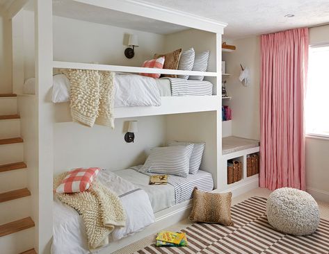 Built-In Bunk Beds That Prove They’re Not Just For Kids Bunk Bed With Book Shelves, Bunk Bed Sheets, Built In Bunk Beds, Contemporary Bunk Beds, Bed Board, Bunk Beds Built In, South Point, Built In Bunks, White Bed Frame