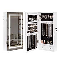 Jewelry Mirror Cabinet Long, Stand Up Jewelry Box With Mirror, Silver Locking Jewelry Armoire, Mirror Jewelry Box Full Length, Color Lights, Hanging Jewelry Organizer, Lighted Mirror, Jewelry Organizer Storage, Necklace Organizer Wall Amazon.com