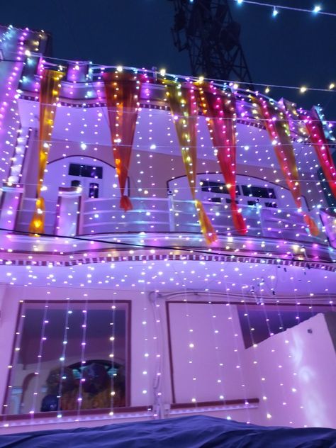 Diwali Lighting Ideas Outdoor, Diwali House Lighting Outdoor, Diwali Lighting Ideas, Diwali Lighting, Sweta Tiwari, Diwali Decoration Lights, House Lighting Outdoor, Feed Filler, Building Decoration