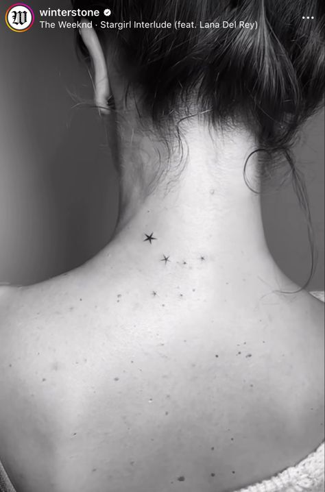 Back Star Tattoos For Women, Star Tattoos Neck, Stars On Back Tattoo, Two Star Tattoo, Star Tattoos Back, Small Hidden Tattoo, 8 Point Star Tattoo, Constellation Back Tattoo, Stars Spine Tattoo