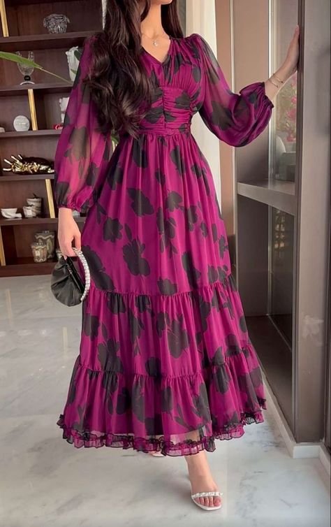 Women's Chiffon A Line Dress Floral Button Print Shirt Collar Long Dress Maxi Dress Daily Vacation Long Sleeve Spring Fall Floral Long Frocks, Pretty Dresses Casual, Simple Frocks, Frock For Women, Modest Dresses Casual, Chiffon Dress Long, Elegant Dresses Classy, Designer Dresses Casual, فستان سهرة