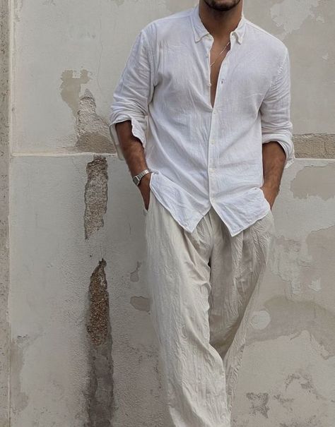 Linen Men Outfit, Linen Pants Outfit Men, Linen Outfit Men, Linen Summer Outfits, Linen Shirt Outfit, Vacation Outfits Men, Men Linen Shirt, Spiritual Fashion, Linen Pants Outfit