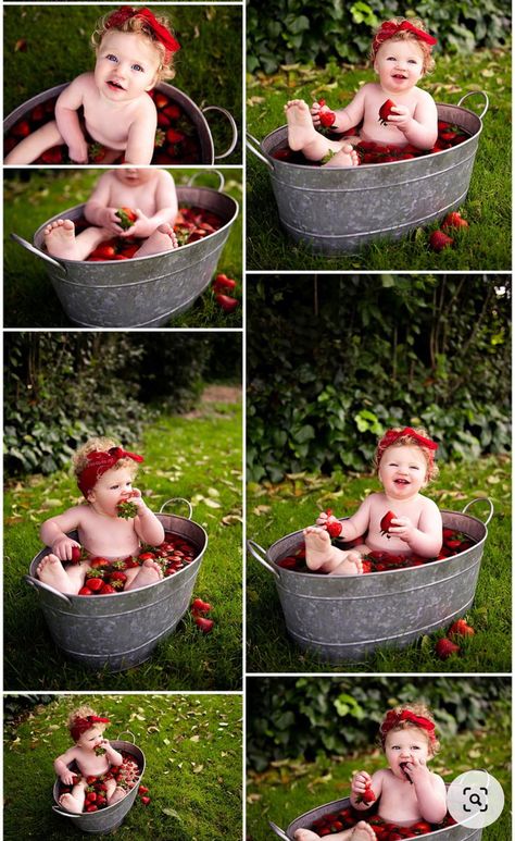 Strawberry First Birthday Pictures, Berry First Birthday Photoshoot, Berry First Birthday Cake Smash, Berry Photoshoot, Strawberry Photo, Berry First Birthday, Smash Cake Girl, 1st Birthday Pictures, Strawberry Birthday