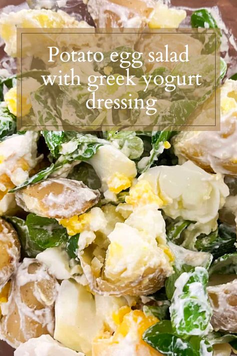 Enjoy this light potato egg salad served with a greek yogurt dressing that makes a delicious side dish for a family dinner or picnic. Yogurt Potato Salad, Potato Egg Salad, Greek Yogurt Dressing, Homemade Greek Yogurt, Potato Salad With Egg, Classic Salad, Sour Cream Sauce, Yogurt Dressing, Light Salad