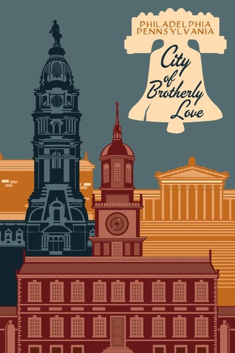 Philadelphia, Pennsylvania - City Vector - City of Brotherly Love (Art Prints, Wood & Metal Signs, C Philadelphia Art Print, Philadelphia Poster, Philadelphia Print, Historic Philadelphia, Philadelphia Art, Angel Tarot Cards, City Vector, Sign Wall Decor, Free Canvas