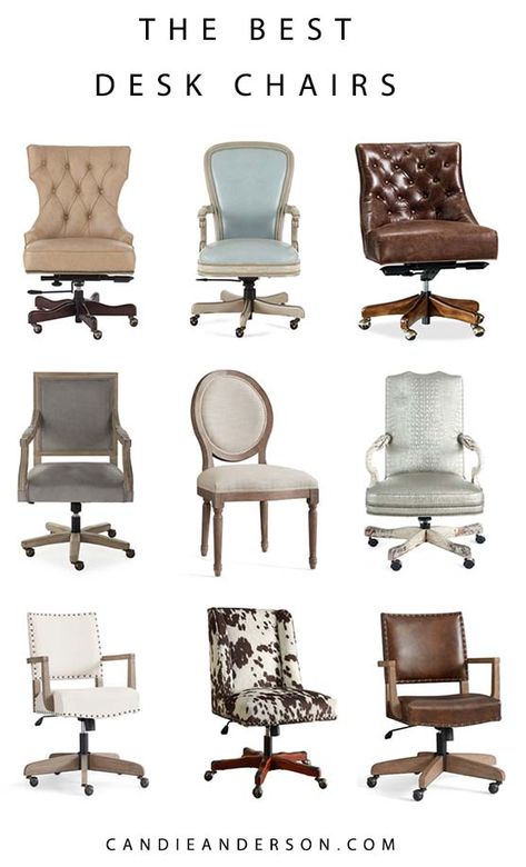 Restoration Hardware Office, Farmhouse Office Chairs, Vintage Inspired Office, Womens Home Office, Mid Century Modern Office Chair, Vintage Desk Chair, Stylish Office Chairs, Upholstered Desk Chair, Vintage Office Chair