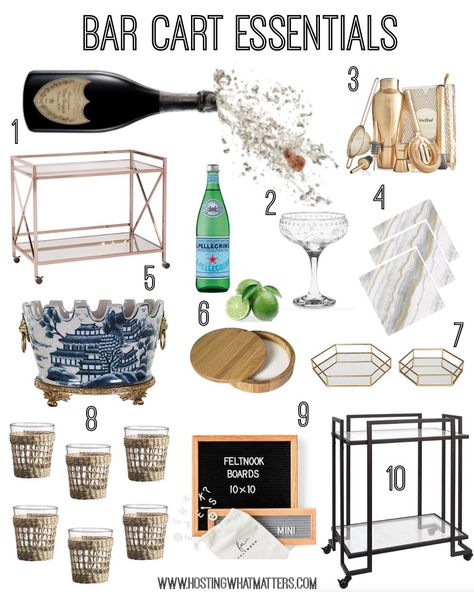 Hosting What Matters has curated list of the bar cart essentials to prep your house for the next happy hour!  Hosting dinner can be a bit overwhelming.  Why not host happy hour?  Click here to find a variety of items that will make your next happy hour easy and special. Bar Cart Essentials, Hosting Dinner, Bar Cart Styling, Hosting Guests, Breakfast Room, Happy Hour, Refreshing Drinks, Bar Cart, Make It Yourself