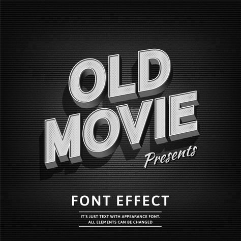 Old movie vintage 3d noir style retro typography Premium Vector 1950 Typography, Movie Title Design Typography, 40s Typography, 1920 Typography, Old Hollywood Graphic Design, Hollywood Typography, Old Movie Aesthetic, 1920s Typography, Noir Typography