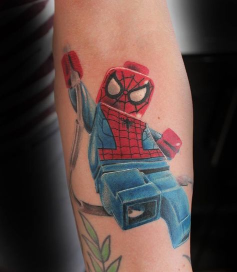 #tattoo #lego #spiderman #art Tattoo Ideas For Baby, Lego Tattoo Ideas, Marvel Sleeve, Lego Tattoo, My Own Tattoo, Superman Tattoos, Knuckle Tattoo, Pop Culture Tattoos, Spiderman Tattoo