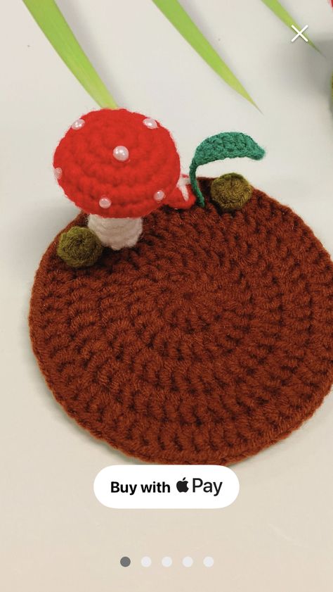 Crochet Mushroom Coaster, Mushroom Coaster, Small Wall Shelf, Crochet Mushroom, Fun Hobbies, Crochet Sewing, Crochet Coasters, Wall Shelves, Crochet Knitting