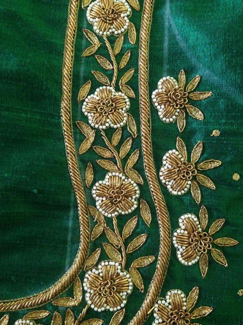 Zardosi Flower Design, Zardosi Patterns, Embroidery Designs Indian, Embroidery Indian, Wedding Blouse Designs, Embroidery Design Sets, Blouse Designs Indian, Simple Blouse Designs, Hand Work Blouse