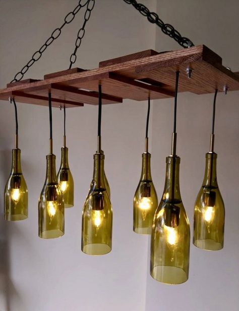 Chandelier Projects, Wine Bottle Chandelier, Beautiful Chandeliers, Luxurious Lighting, Wine Bottle Lights, How To Make A Chandelier, Chandelier Diy, Diy Luminaire, Bottle Chandelier