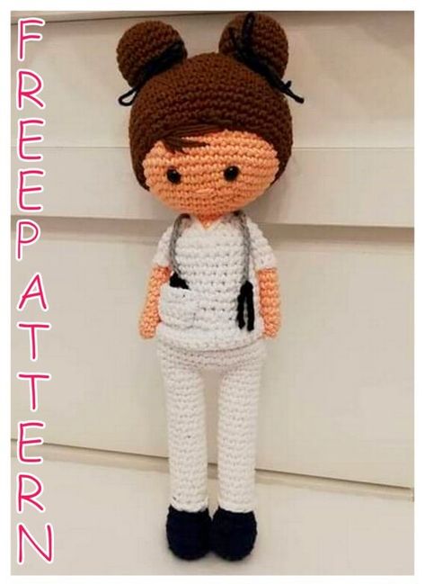 Nurse Doll Amigurumi Free Crochet Pattern - Csr.life Doll Amigurumi Free Pattern, Free Amigurumi Crochet Patterns, Crochet Geek, Crochet Amigurumi Free Patterns, Crochet Doll Pattern, Amigurumi Free, Crochet Toys Patterns, Amigurumi Free Pattern, Crochet Motif