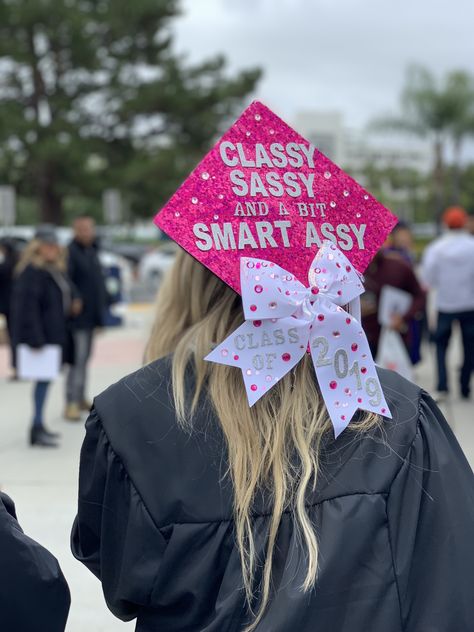 Pink Grad Cap Designs, Sassy Graduation Caps, Graduation Cap Designs Associates Degree, Feminist Graduation Cap, Bff Graduation Caps, Unique Grad Caps, Grad Cap Ideas Pink, Cap Decoration Graduation Funny, Associates Degree Graduation Cap