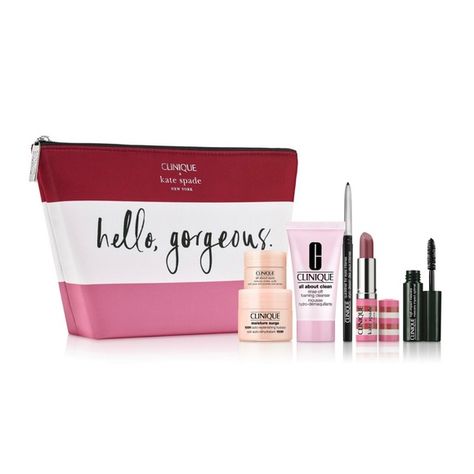 Clinique cosmetics with Kate Spade bag.. Intense Eyeliner, Clinique Gift Set, Kate Spade Makeup Bag, Pop Lipstick, Clinique Redness Solutions, Clinique Cosmetics, Clinique Lipstick, Clinique Skincare, Clinique Smart