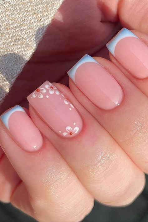 20  beautiful spring nail designs to try.\spring nails\ march nails\ april nails\ may nails\ june nails\ acrylic nails\ gel nails\ french nails\ spring nails art\ spring nail art. French Nails Spring, Nails June, Spring Nails Art, Nails April, Nails March, June Nails, Nails May, Gel Nails French, March Nails