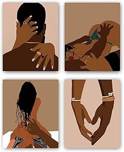 ZHAXFA Black Woman Art African American Decor, Black Love Art Poster, Feminine Boho Art, Abstract African American Woman Wall Art Decor for Home Bedroom - Set of 4 (8"X10", No Frame Dark Feminine Art, Art Black Love, Real Relationship Quotes, Black Love Artwork, Art Amour, Black Love Quotes, African Love, Black Woman Artwork, Black Couple Art