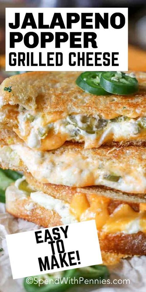 What could possibly be better than grilled cheese? How about a jalapeño popper grilled cheese! With cream cheese, sourdough bread and jalapeños this spicy treat is irresistible. #spendwithpennies #jalapeñopoppergrilledcheese #grilledcheese #lunch #sandwich #maindish Parrilladas Ideas, Cheese Sourdough Bread, Popper Grilled Cheese, Cheese Sourdough, Gourmet Grilled Cheese Sandwich, Jalapeno Popper Grilled Cheese, Gourmet Grilled Cheese, Cheese Sandwich Recipes, Grilled Cheese Sandwiches