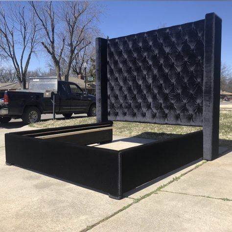 Restauration Hardware, Tufted Bed Frame, Twin Platform Bed Frame, Diamond Tufted Headboard, Upholstered Wall Panels, Tufted Upholstered Bed, Restoration Hardware Inspired, Black Bed Linen, Black Bed Frame