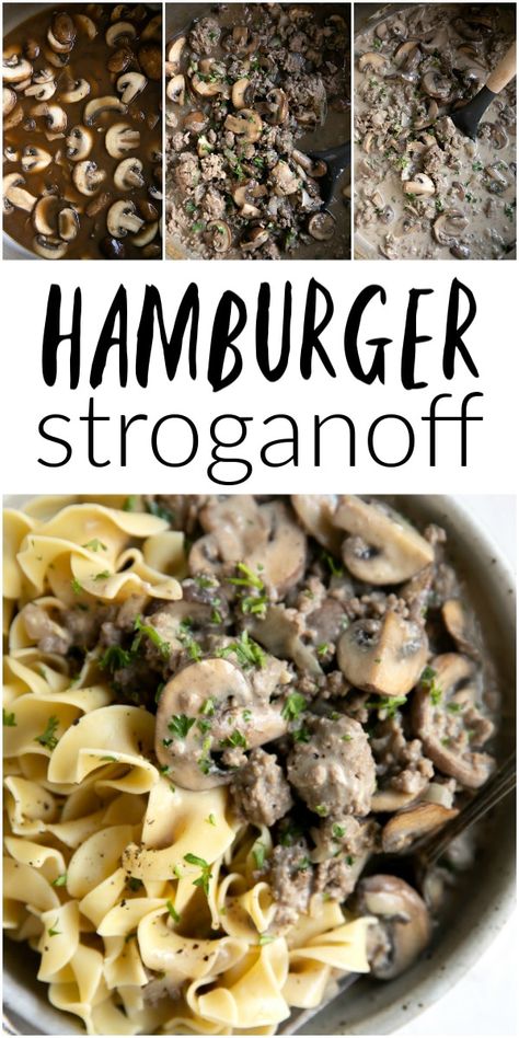 Hamburger Stroganoff Recipe Ground Beef, Stroganoff Recipe Ground Beef, Hamburger Stroganoff Recipe, Recipe Ground Beef, Hamburger Stroganoff, Homemade Sour Cream, Instant Family, Ground Beef Stroganoff, Chicken Stroganoff