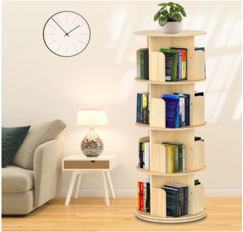 Spinning Bookshelf, Bookcase For Bedroom, Bookshelves For Small Spaces, Rotating Bookshelf, Solid Wood Bookshelf, Revolving Bookcase, Corner Bookshelf, Bookshelf Organization, Corner Bookshelves