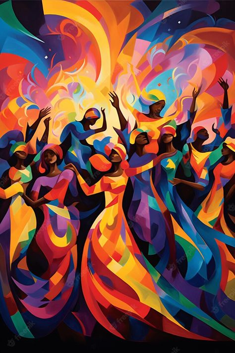 Premium AI Image | a painting of women dancing in colorful dresses Dancing Abstract Painting, Women Dancing Together, Dancing Images, Celebration Painting, Hades Town, Festival Painting, Jazz Music Art, Dancing Painting, Festival Invitation