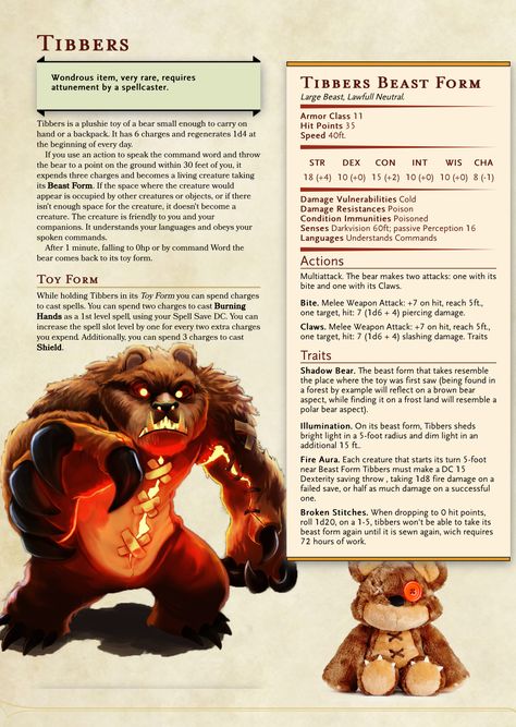 Teddy Bear D&D Character Sheet Dnd Npc Character Sheet, Monster Character Sheet, D&d Npc Ideas, Dnd Npc Sheet, D And D Characters, Dnd Homebrew Monsters, Dnd Homebrew Items, Monster Teddy Bear, Dungeons And Dragons Monsters