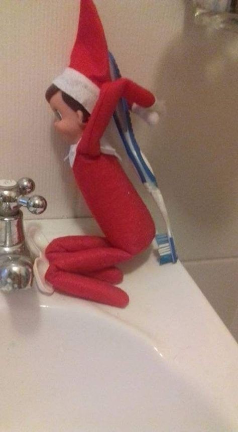 50+ The Elf on the Shelf A Fun Stuff for Christmas Elf With Toothbrush, Elf On The Shelf Ideas Toothbrush, Bad Elf On The Shelf, Elf On The Shelves, Stuff For Christmas, Shelf Decorations, Bad Elf, Funny Elf On The Shelf, Awesome Elf On The Shelf Ideas