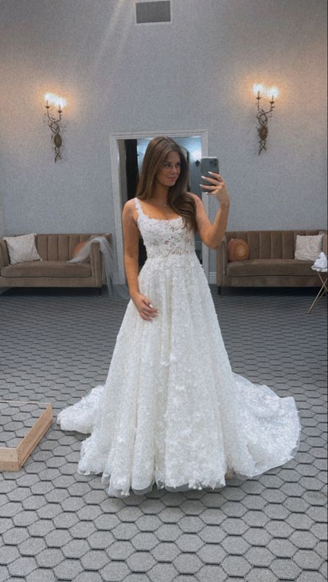 A Line Wedding Dress With Thick Straps, Square Line Wedding Dress, A Line Wedding Dress Square Neck, A Line Wedding Dress Straight Neckline, Square Neck Aline Wedding Dress, Square Neck Bridal Gown, Square Neck Wedding Dress A Line, Wedding Dress Sweetheart With Straps, Square Neck Sleeveless Wedding Dress