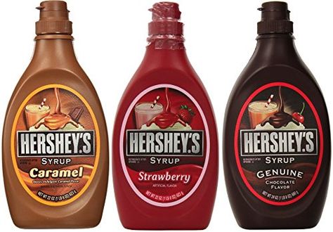 Hershey Syrup, Syrup Bottle, Strawberry Syrup, Grocery Foods, Caramel Syrup, Strawberry Sauce, Flavored Milk, Cream Desserts, Ice Cream Desserts