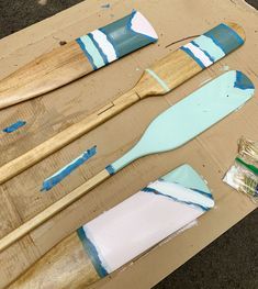 How To Make Decorative Oars (And How To Not Almost Ruin Them Like I Did) | Young House Love Boat Oars Decor, Interior Door Color, Painted Oars, Paddle Decor, Oar Decor, Painted Paddles, Boat Oars, Young House Love, Lake Decor