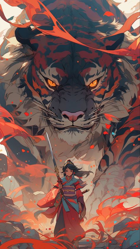 Tiger Art Wallpaper, Wallpaper Digital Art, Beginner Artist, Dragon Artwork Fantasy, Tiger King, Big Cats Art, Samurai Art, Human Species, Fantasy Creatures Art