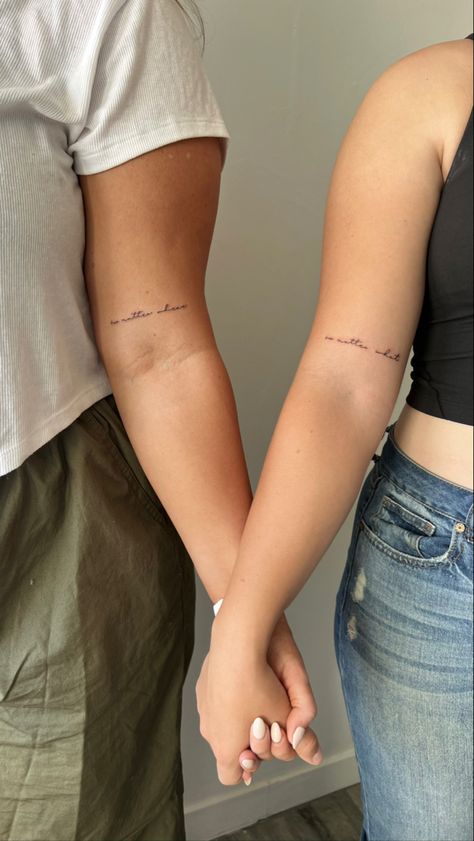 fine line tattoo #matchingtatto #finelinetattoodesign Fine Line Marriage Tattoo, Fine Line Tattoo Cousins, Fine Line Tattoo Writing, Fineline Sister Tattoo, Fineline Matching Tattoo, Fine Line Bff Tattoo, Fine Line Matching Tattoo Sister, Friend Fine Line Tattoo, Find Line Tattoo