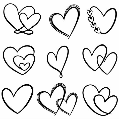 Easy Drawings Heart, Simple Heart Drawing, 3 Hearts Tattoo, Hearts Drawing, Drawing Hearts, Heart Outline Tattoo, Hearts Printable, Cute Shapes, Intertwined Hearts