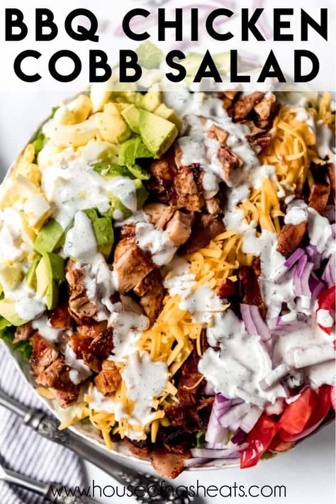 Bbq Chicken Cobb Salad With Avocado Ranch, Bbq Cobb Salad, Bbq Ranch Chicken Salad, Bbq Chicken Dinner, Chicken Bacon Ranch Salad, Cobb Bbq Recipes, Barbecue Chicken Salad, Bbq Chicken Cobb Salad, Leftover Bbq Chicken Recipes