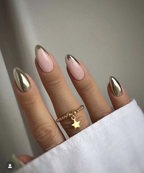 Gold Chrome Nails, Silver Nail Designs, Pink Chrome Nails, Chrome Nail Art, Gold Nail Designs, Chrome Nails Designs, Mirror Nails, Her Nails, Metallic Nails